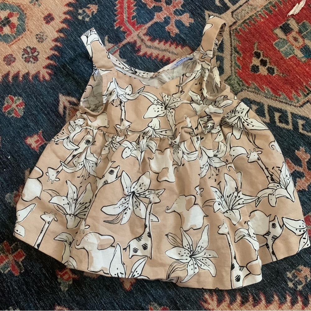 Mayoral Girls 4 Linen Blend Top Safari Animals Elephant Giraffe